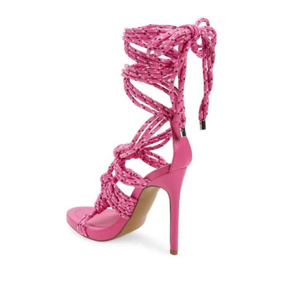 NWOT/BOX Steve Madden Hot Pink Fiore Rope Strappy heeled Sandals Barbie Style 10 - Picture 5 of 9